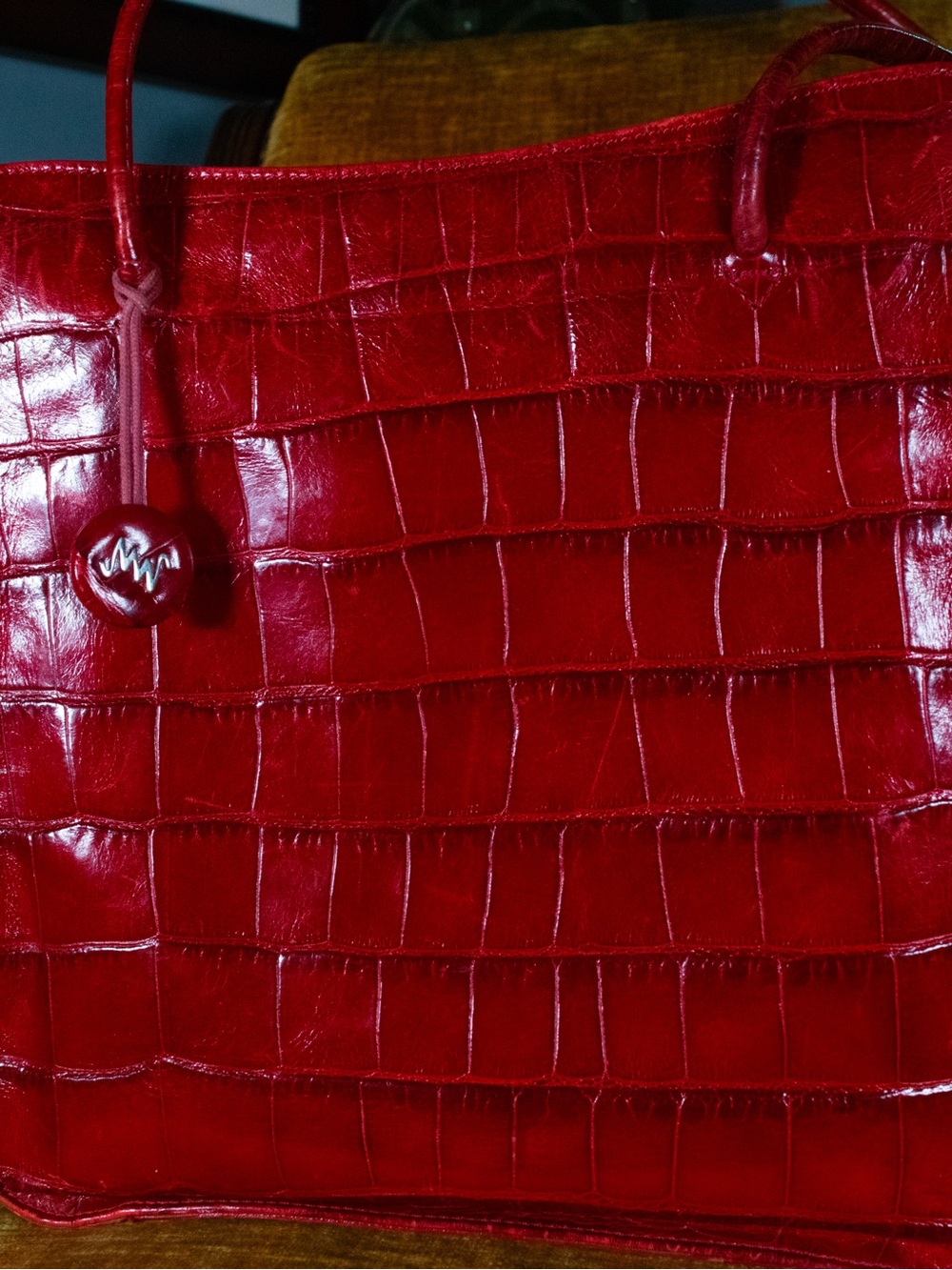 Vintage Monsac Cherry Red Croc-Embossed Tote Bag